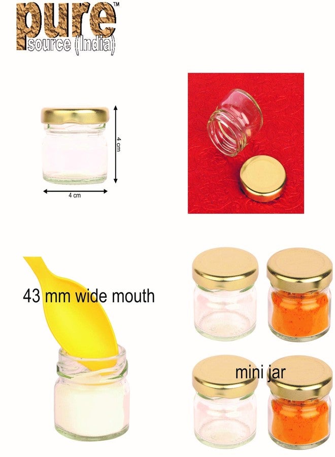 Pure Source India Round Mini Glass Jar Containers, Food Grade and BPA Free With Airtight Metal Gold Color Cap - 20 Gram, Pack of 4 Pieces, Clear - Image 5